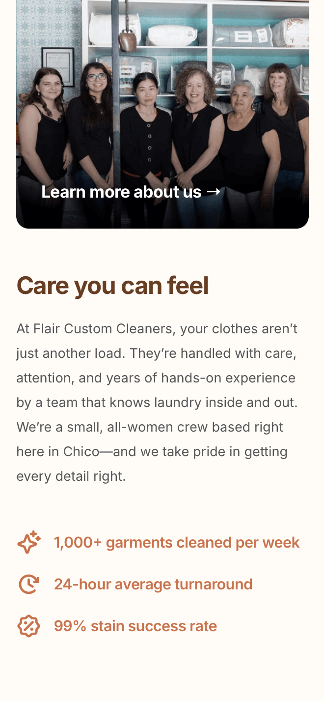 Mobile laundromat website showing online laundry scheduling and service details for local pickup and delivery