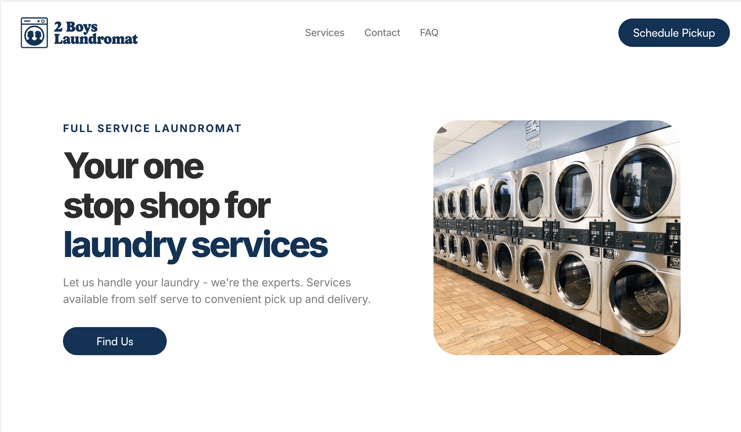 Professional laundromat website design for 2 Boys Laundromat with service details and modern layout