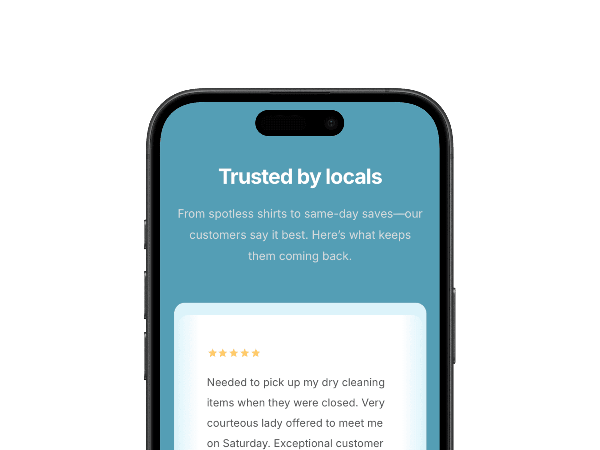 Responsive laundromat site with reviews, service info, pricing, and location map – optimised for mobile users